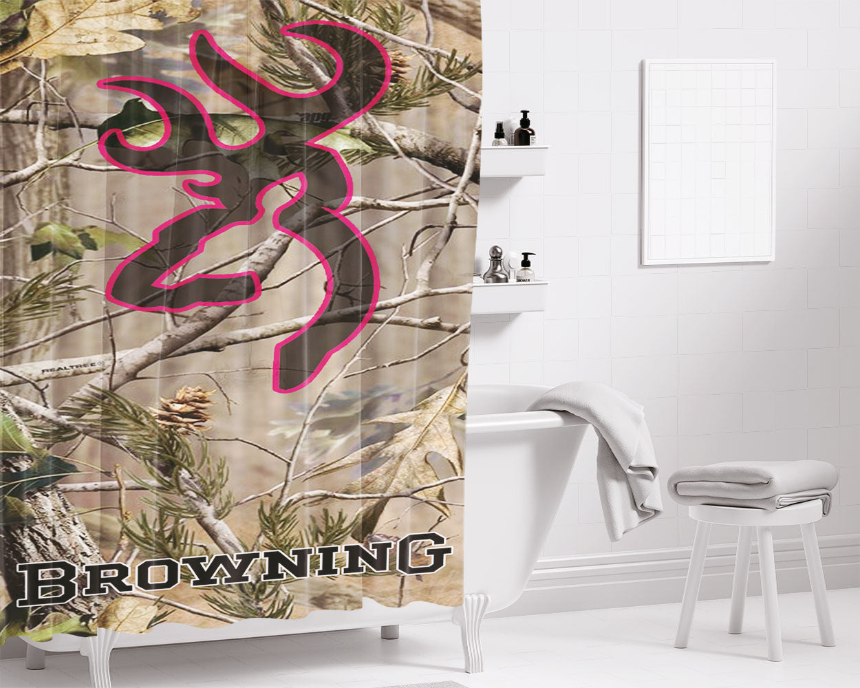 Browning Deer Camo Bathroom Shower Curtain Fabric Waterproof | 66 X 72 Inch