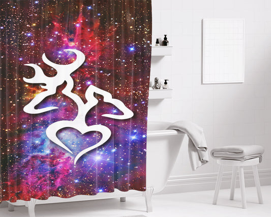 Browning Deer Love Galaxy Nebula Bathroom Shower Curtain Fabric Waterproof | 66 X 72 Inch