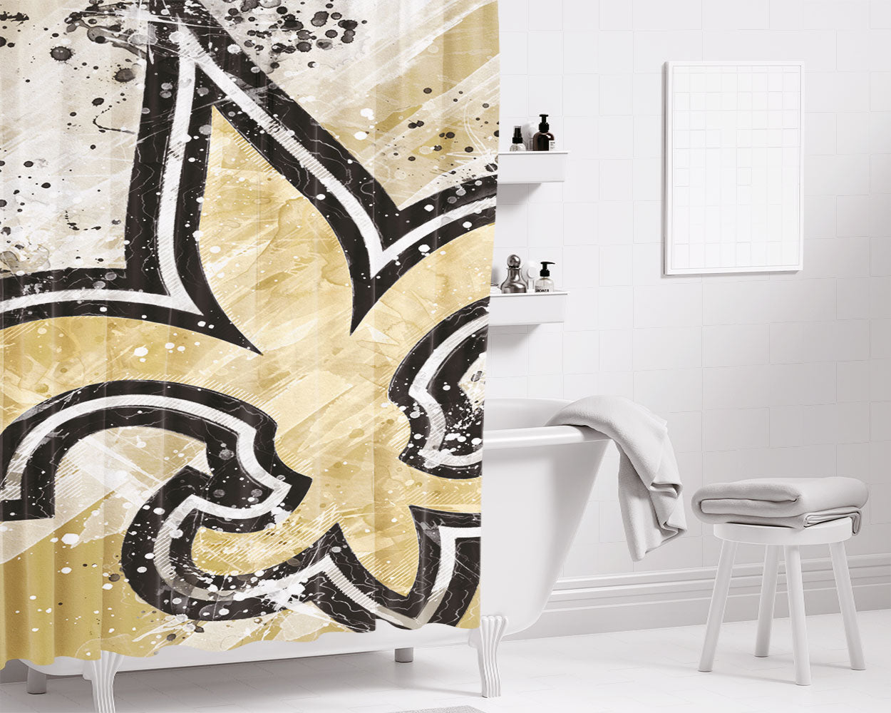 Brush Splat Art Wallpaper New Orleans Saints Bathroom Shower Curtain Fabric Waterproof | 66 X 72 Inch