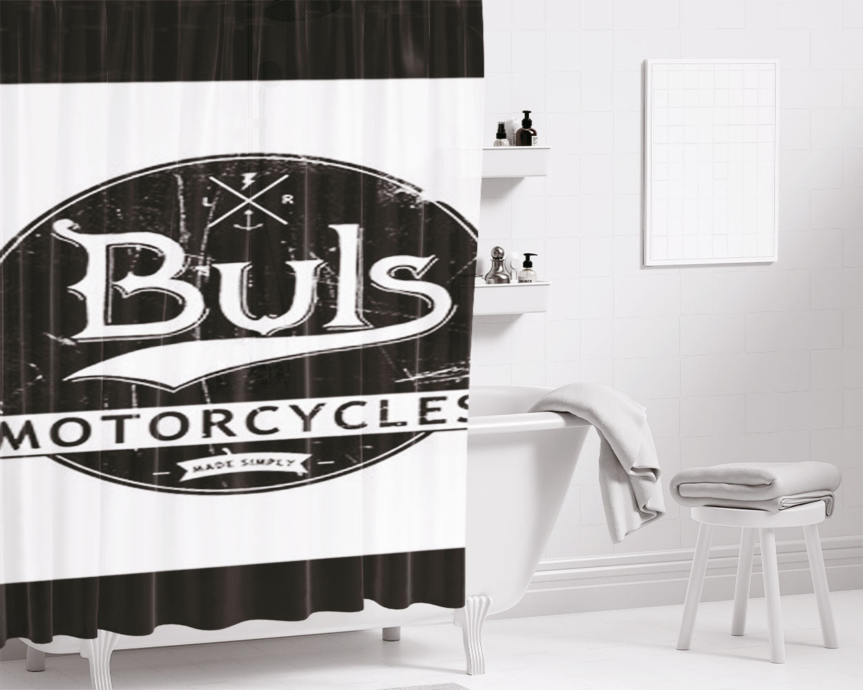 Buck Motorcyles Bathroom Shower Curtain Fabric Waterproof | 66 X 72 Inch