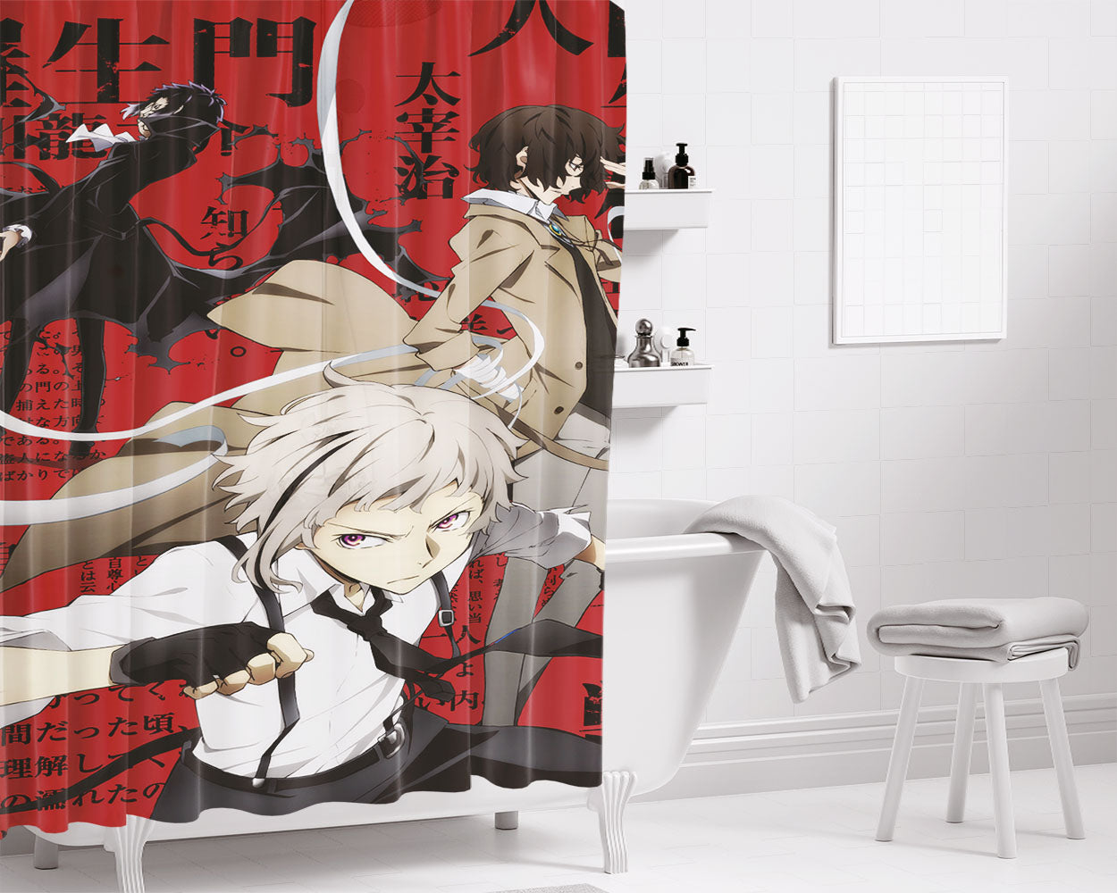 Bungou Stray Dogs Isolated Background Bathroom Shower Curtain Fabric Waterproof | 66 X 72 Inch