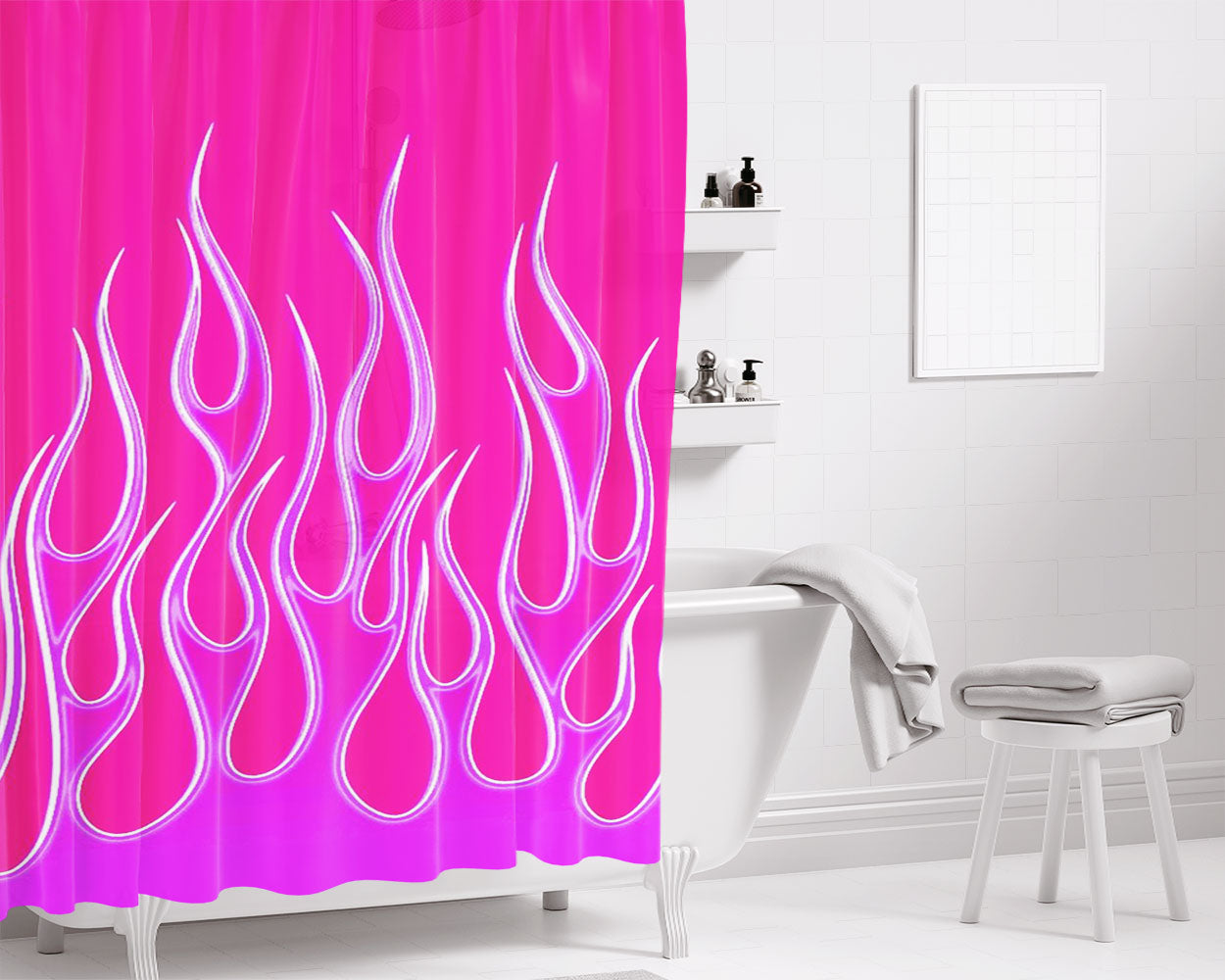 Burn Flame Purple Chrome Bathroom Shower Curtain Fabric Waterproof | 66 X 72 Inch