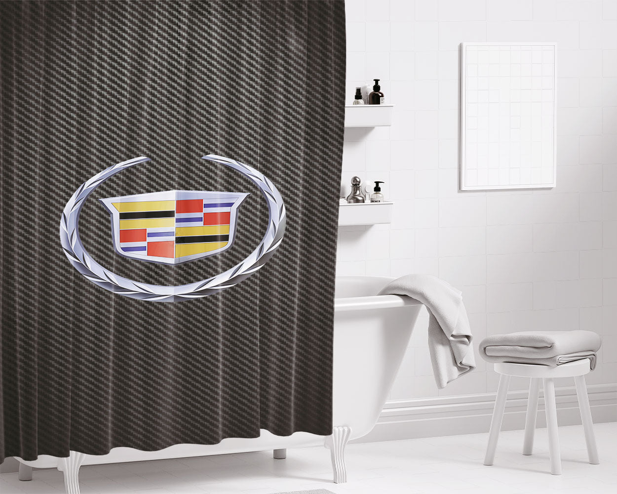Cadillac Logo Carbon F Bathroom Shower Curtain Fabric Waterproof | 66 X 72 Inch