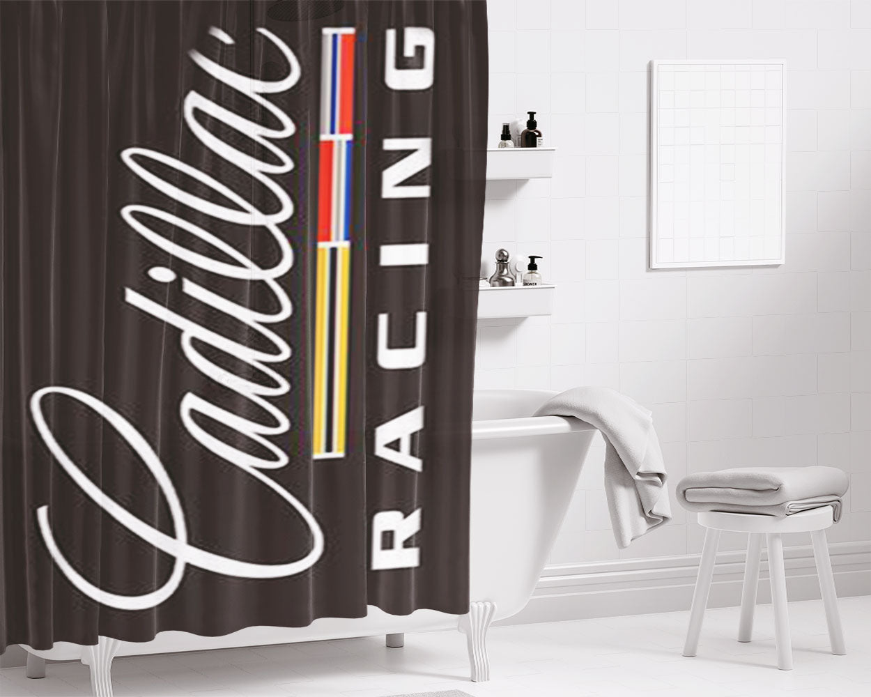 Cadillac Racing Vertical Logo Bathroom Shower Curtain Fabric Waterproof | 66 X 72 Inch