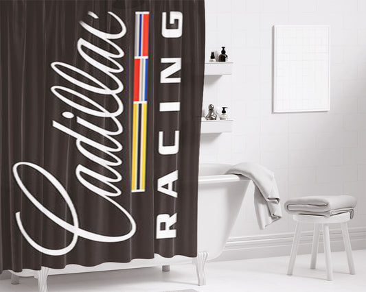 Cadillac Racing Vertical Logo Bathroom Shower Curtain Fabric Waterproof | 66 X 72 Inch