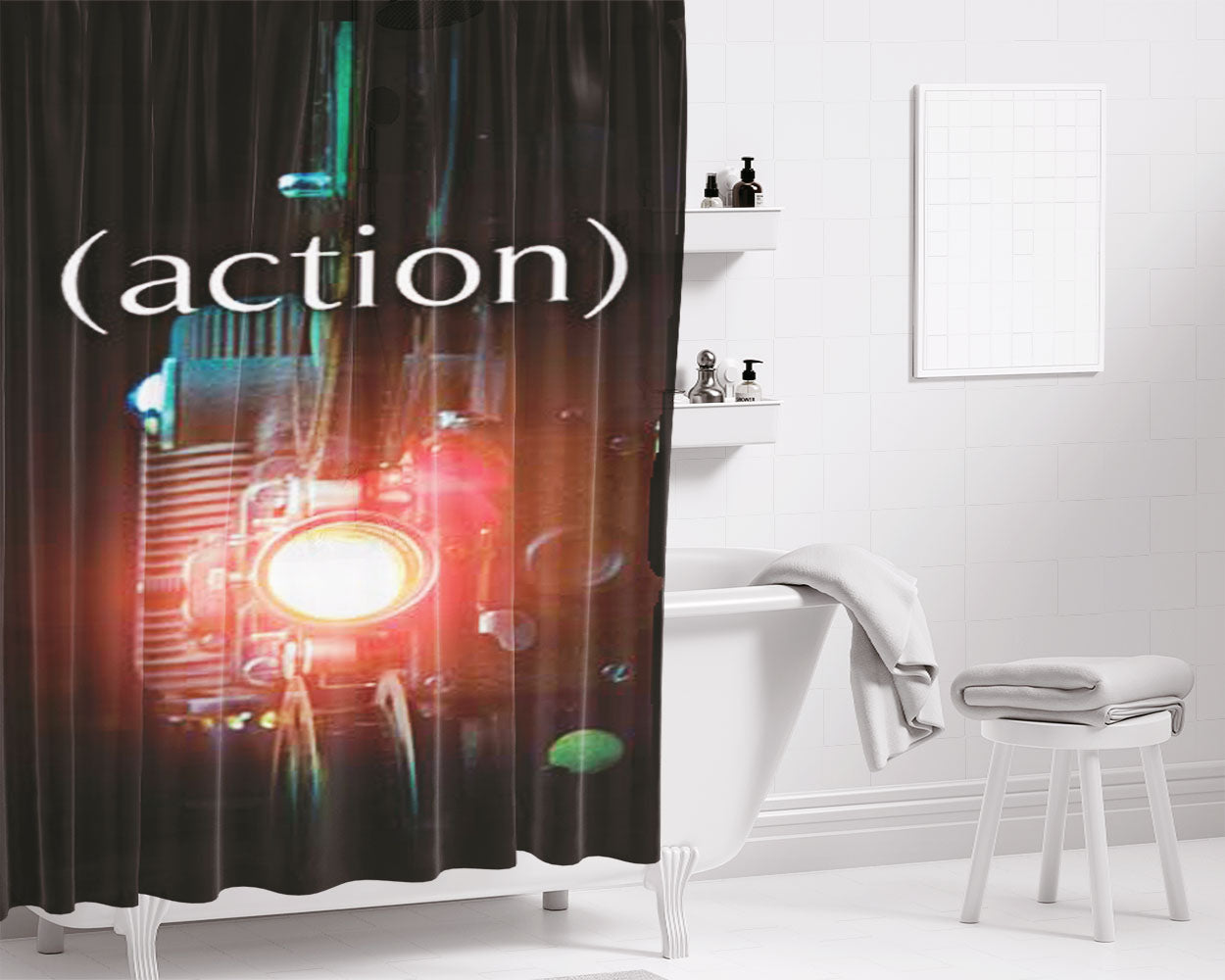 Camera Glowing Lens Action Bathroom Shower Curtain Fabric Waterproof | 66 X 72 Inch