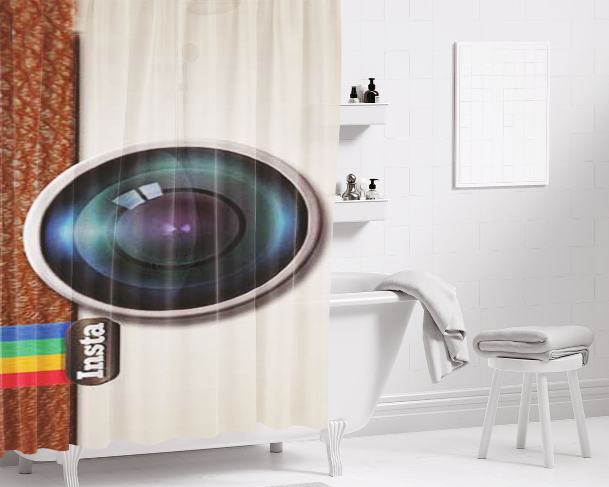 Camera Insta Bathroom Shower Curtain Fabric Waterproof | 66 X 72 Inch