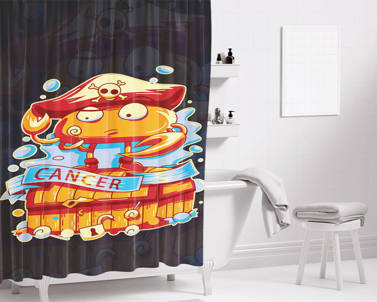 Cancer Zodiac Bathroom Shower Curtain Fabric Waterproof | 66 X 72 Inch