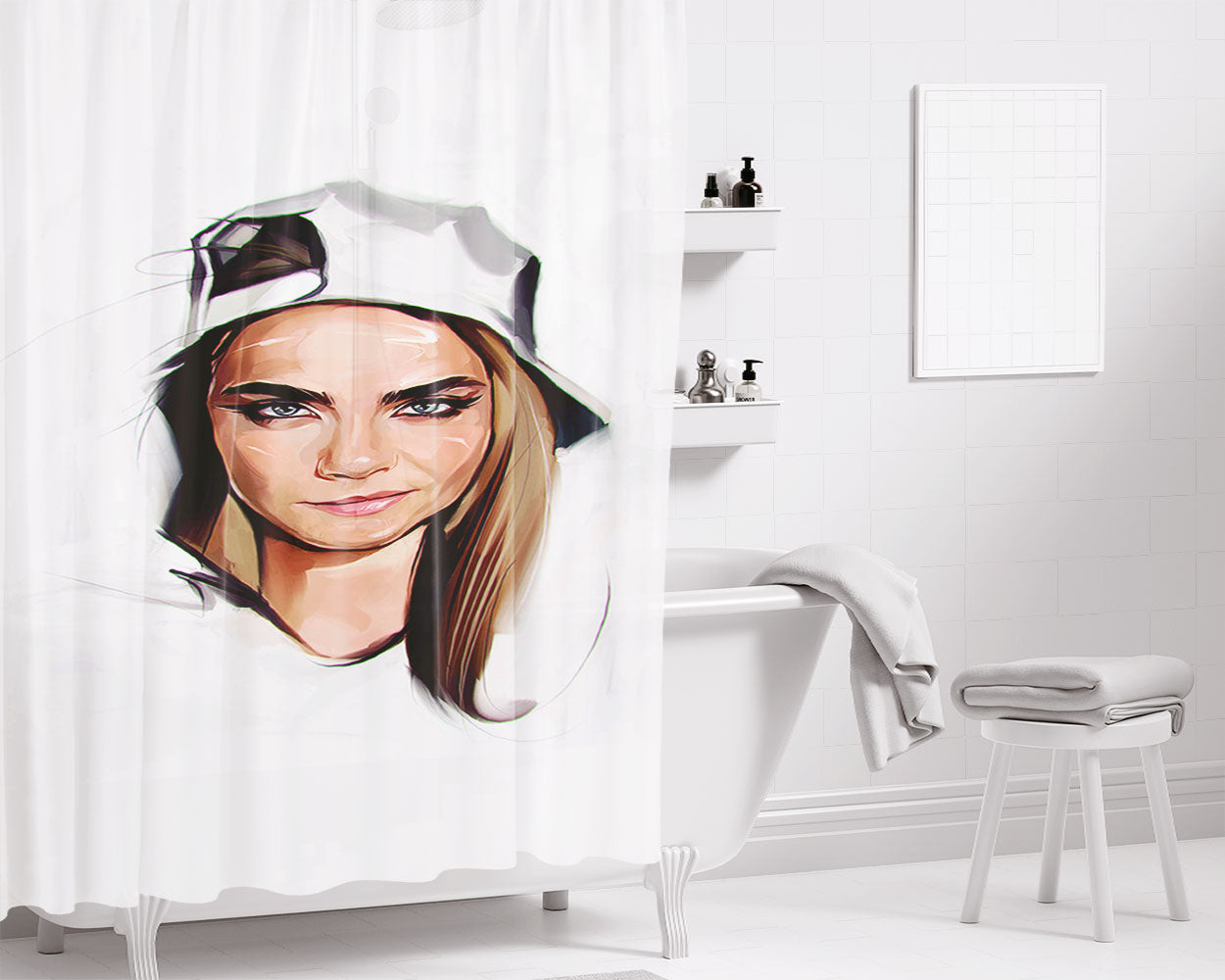 Cara Delevingne Portrait Design Art Bathroom Shower Curtain Fabric Waterproof | 66 X 72 Inch