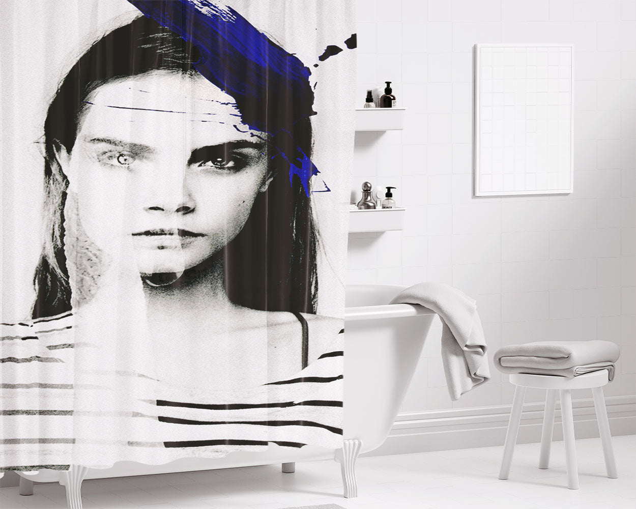 Cara Delevingne Potrait Design Bernhard Handick Bathroom Shower Curtain Fabric Waterproof | 66 X 72 Inch