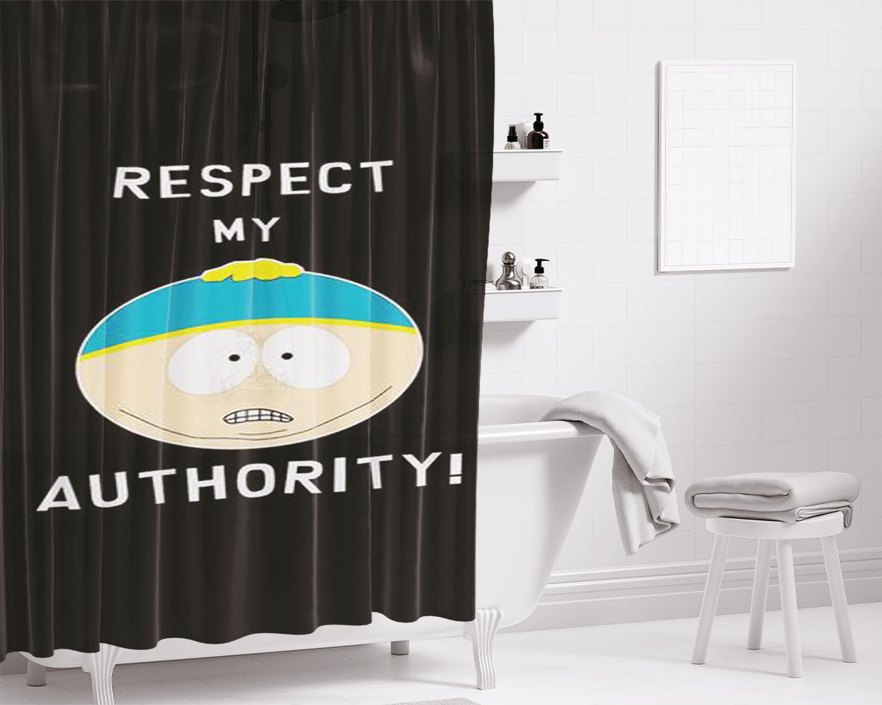 Cartman Respect My Authority Bathroom Shower Curtain Fabric Waterproof | 66 X 72 Inch