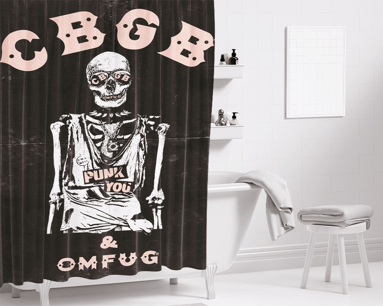 Cbgb And Skull Omfug Bathroom Shower Curtain Fabric Waterproof | 66 X 72 Inch