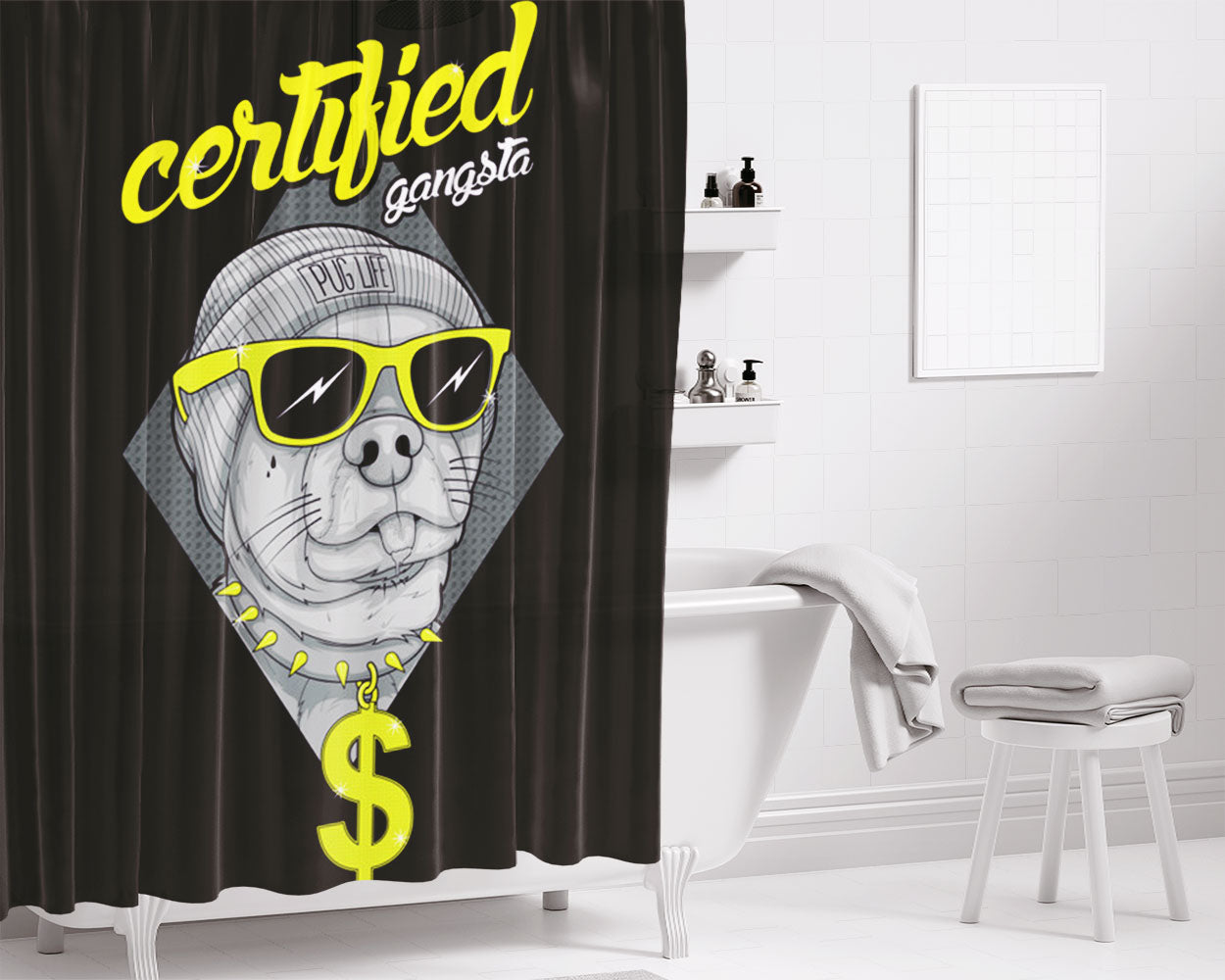 Certified Gangstas Bathroom Shower Curtain Fabric Waterproof | 66 X 72 Inch