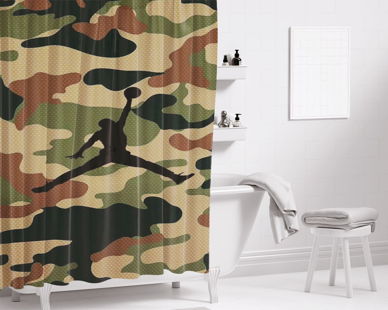 Chamo Airjordan Logo Bathroom Shower Curtain Fabric Waterproof | 66 X 72 Inch