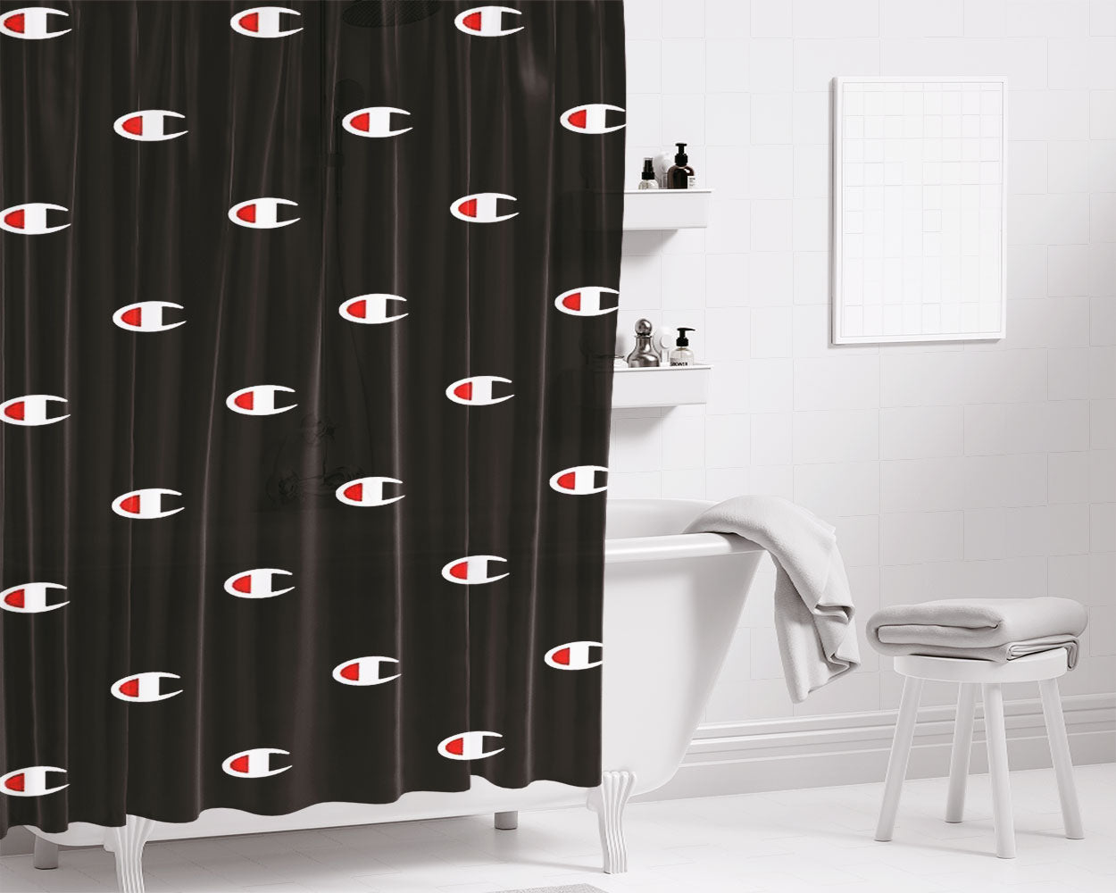 Champion Emblem Pattern Bathroom Shower Curtain Fabric Waterproof | 66 X 72 Inch