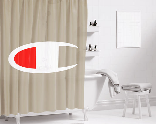 Champion Logo Gray Bathroom Shower Curtain Fabric Waterproof | 66 X 72 Inch