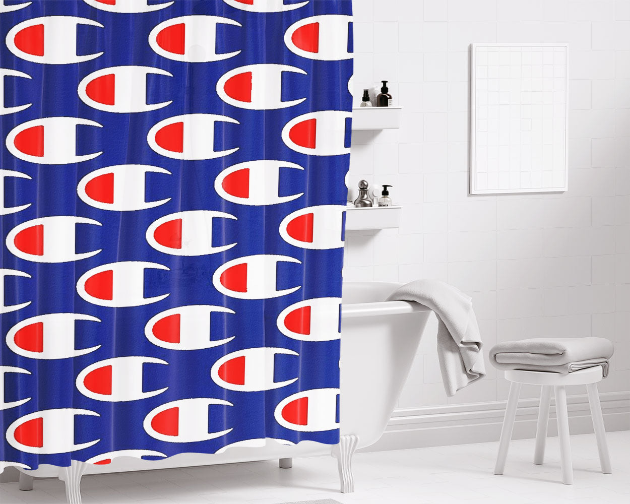 Champion Pattern Blue Art Bathroom Shower Curtain Fabric Waterproof | 66 X 72 Inch