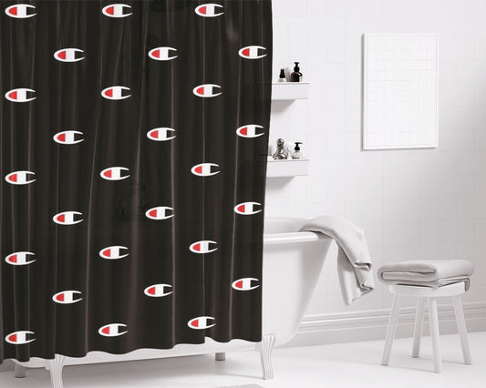 Champion Style Pattern In Black Bathroom Shower Curtain Fabric Waterproof | 66 X 72 Inch
