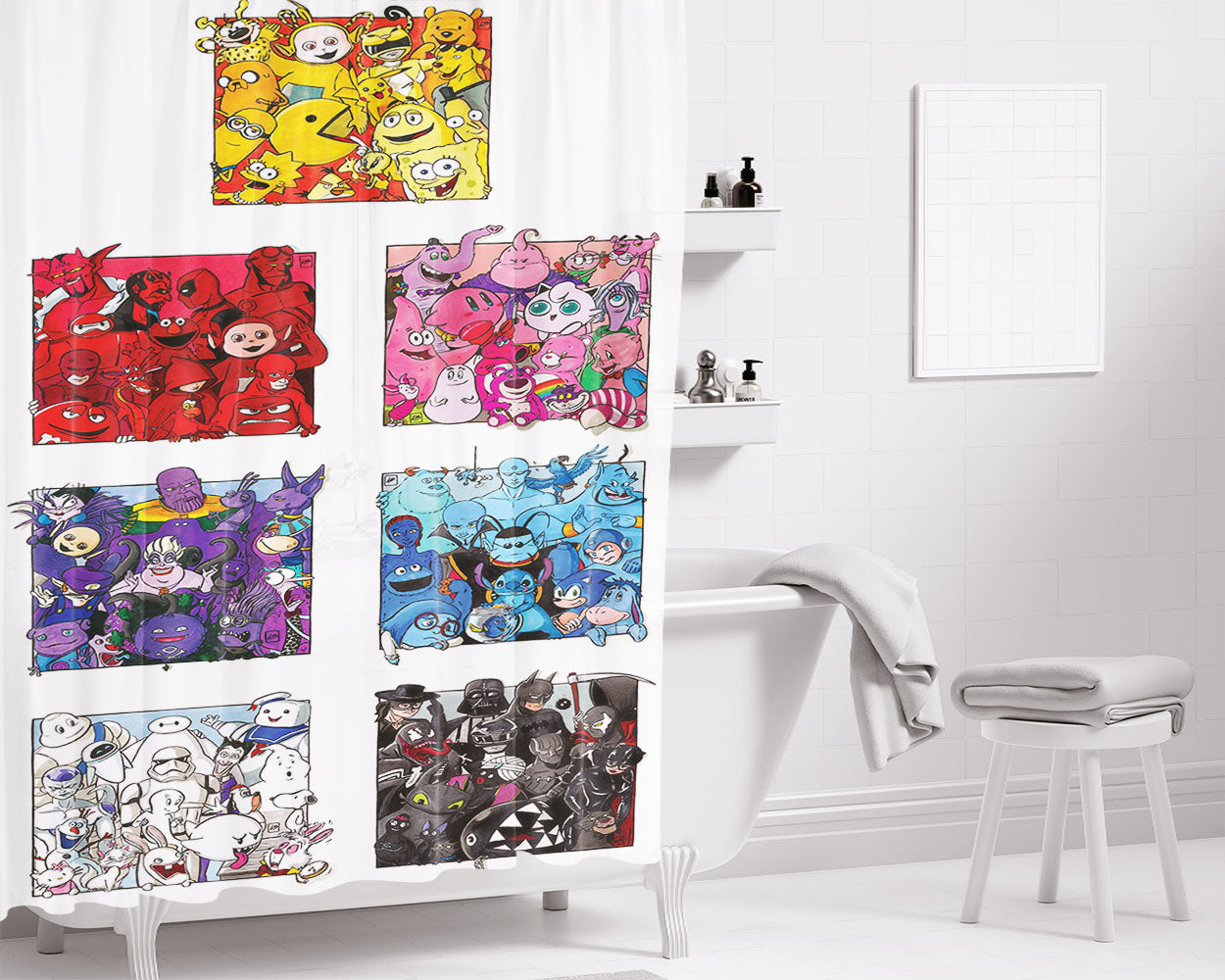 Characters Color Bathroom Shower Curtain Fabric Waterproof | 66 X 72 Inch