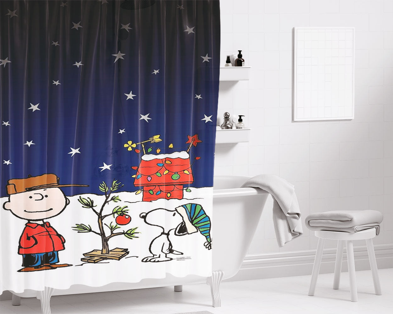 Charlie Brown And Snoopy Hugs The Peanuts Movie Poster Bathroom Shower Curtain Fabric Waterproof | 66 X 72 Inch