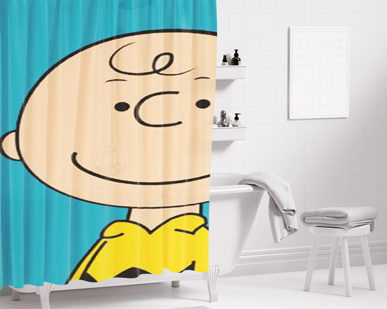 Charlie Brown And Snoopy Playing Snow Bathroom Shower Curtain Fabric Waterproof | 66 X 72 Inch