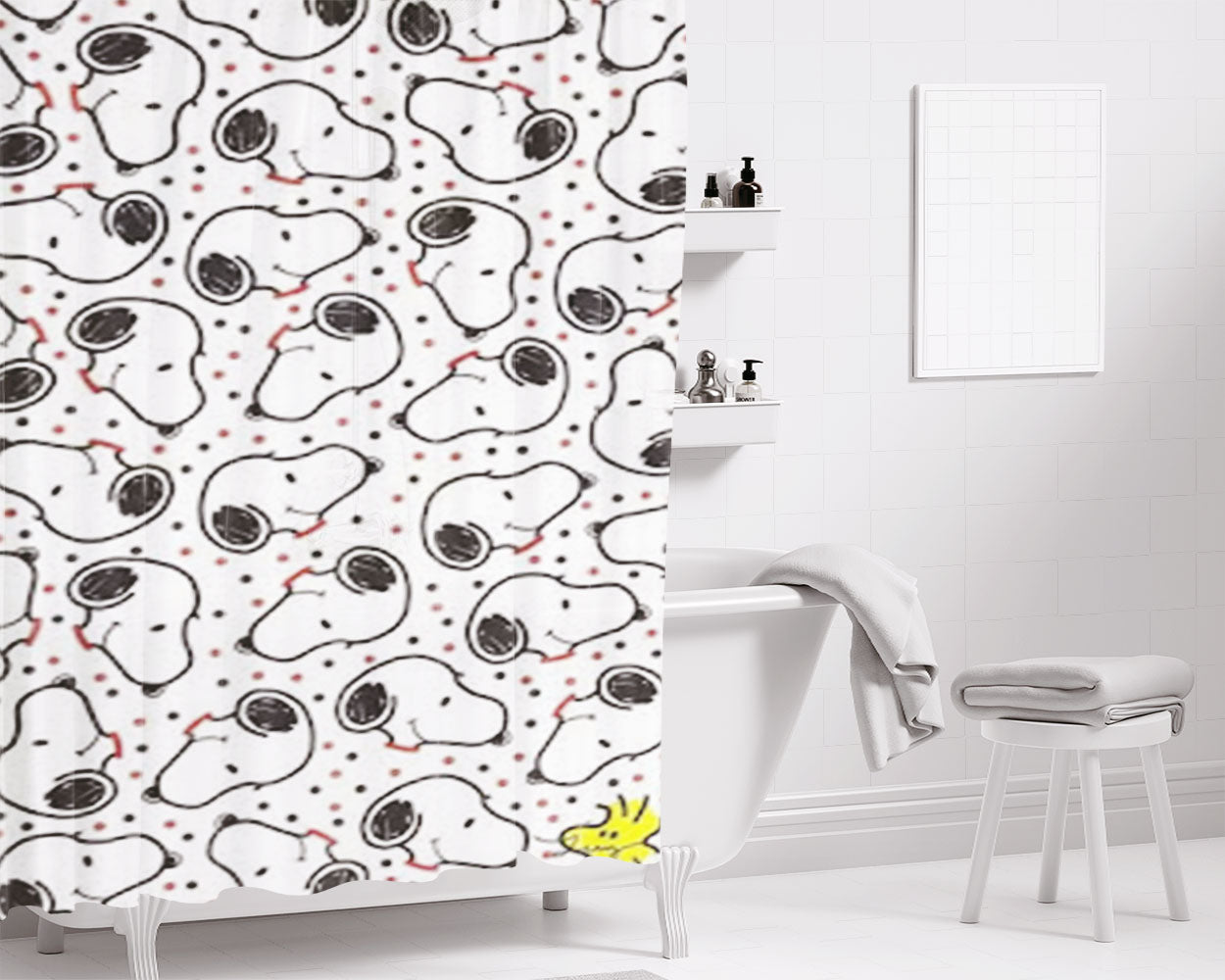 Charlie Brown Peanuts Comics Snoopy Bathroom Shower Curtain Fabric Waterproof | 66 X 72 Inch