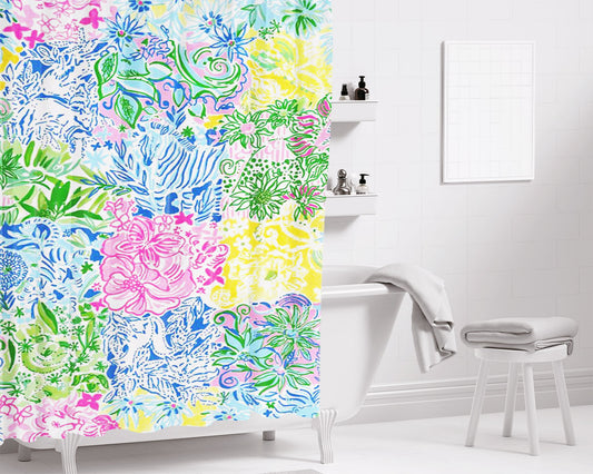 Cheers To 60 Years With New Lilly Pulitzer Bathroom Shower Curtain Fabric Waterproof | 66 X 72 Inch
