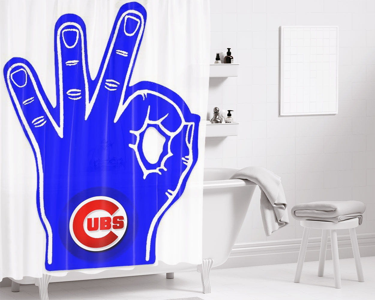 Chicago Cubs Hand Oke Bathroom Shower Curtain Fabric Waterproof | 66 X 72 Inch