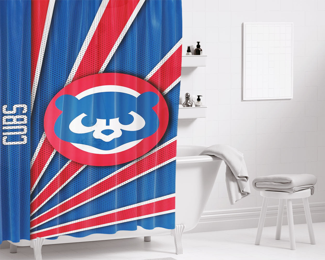 Chicago Cubs Texturing Bathroom Shower Curtain Fabric Waterproof | 66 X 72 Inch