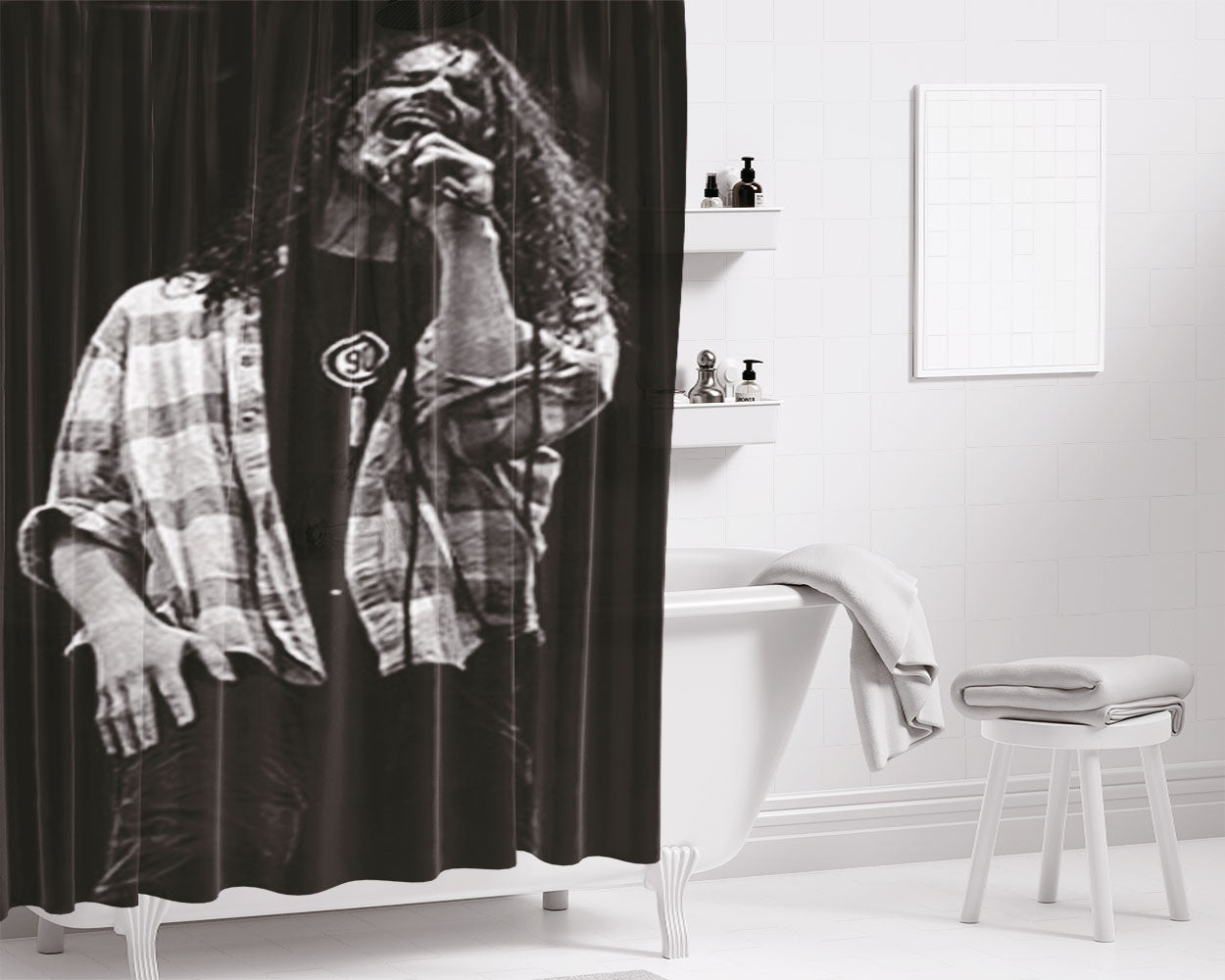 Chris Cornell Of Soundgarden Bathroom Shower Curtain Fabric Waterproof | 66 X 72 Inch