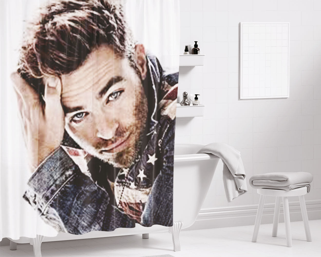 Chris Pine Bathroom Shower Curtain Fabric Waterproof | 66 X 72 Inch