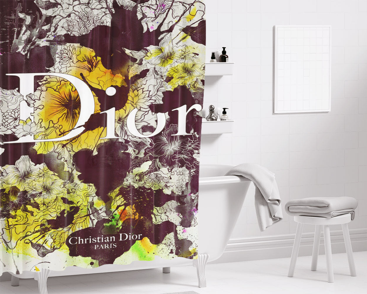 Christian Dior Style Bathroom Shower Curtain Fabric Waterproof | 66 X 72 Inch