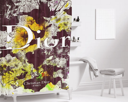 Christian Dior Style Bathroom Shower Curtain Fabric Waterproof | 66 X 72 Inch