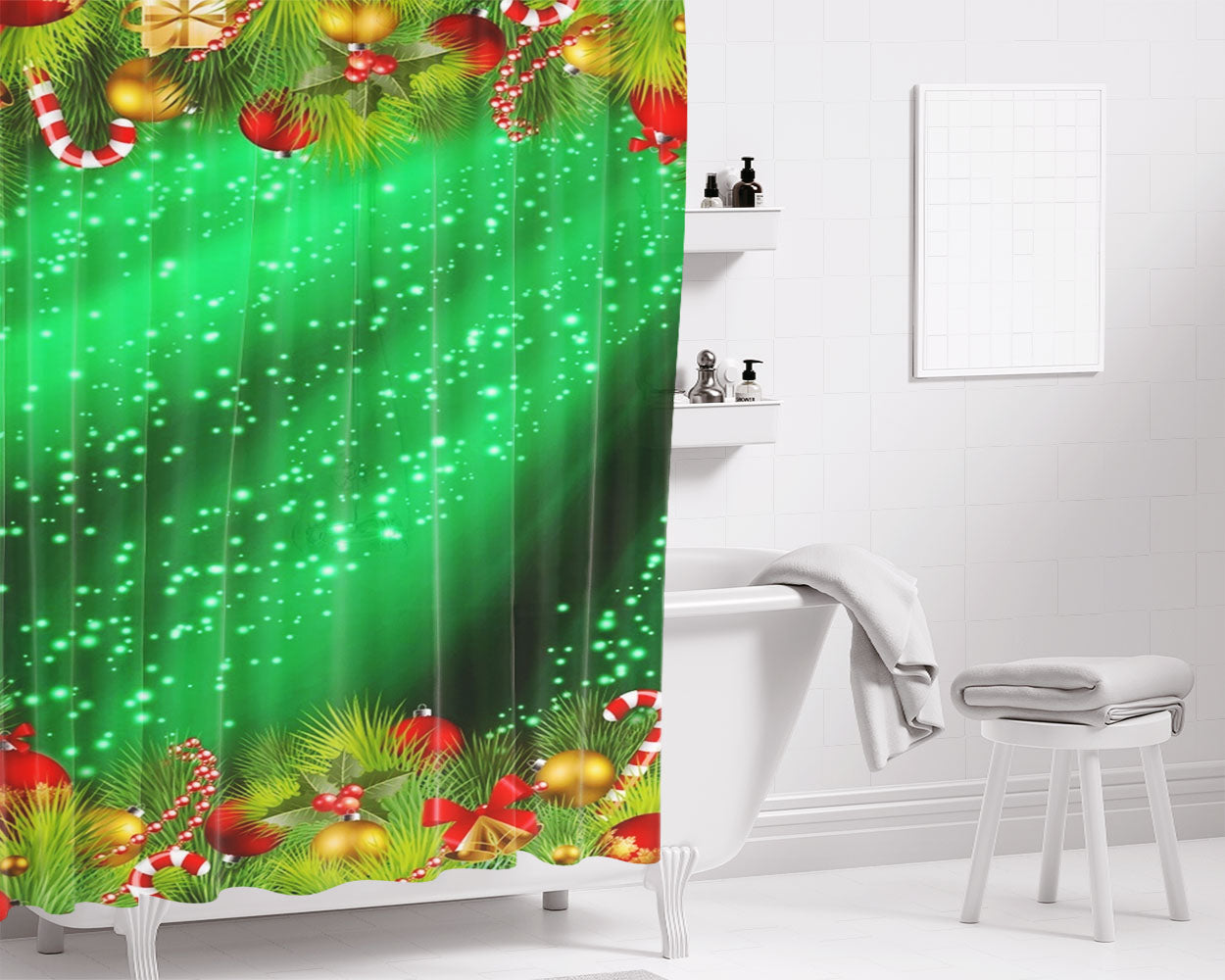 Christmas Sparkles Bathroom Shower Curtain Fabric Waterproof | 66 X 72 Inch