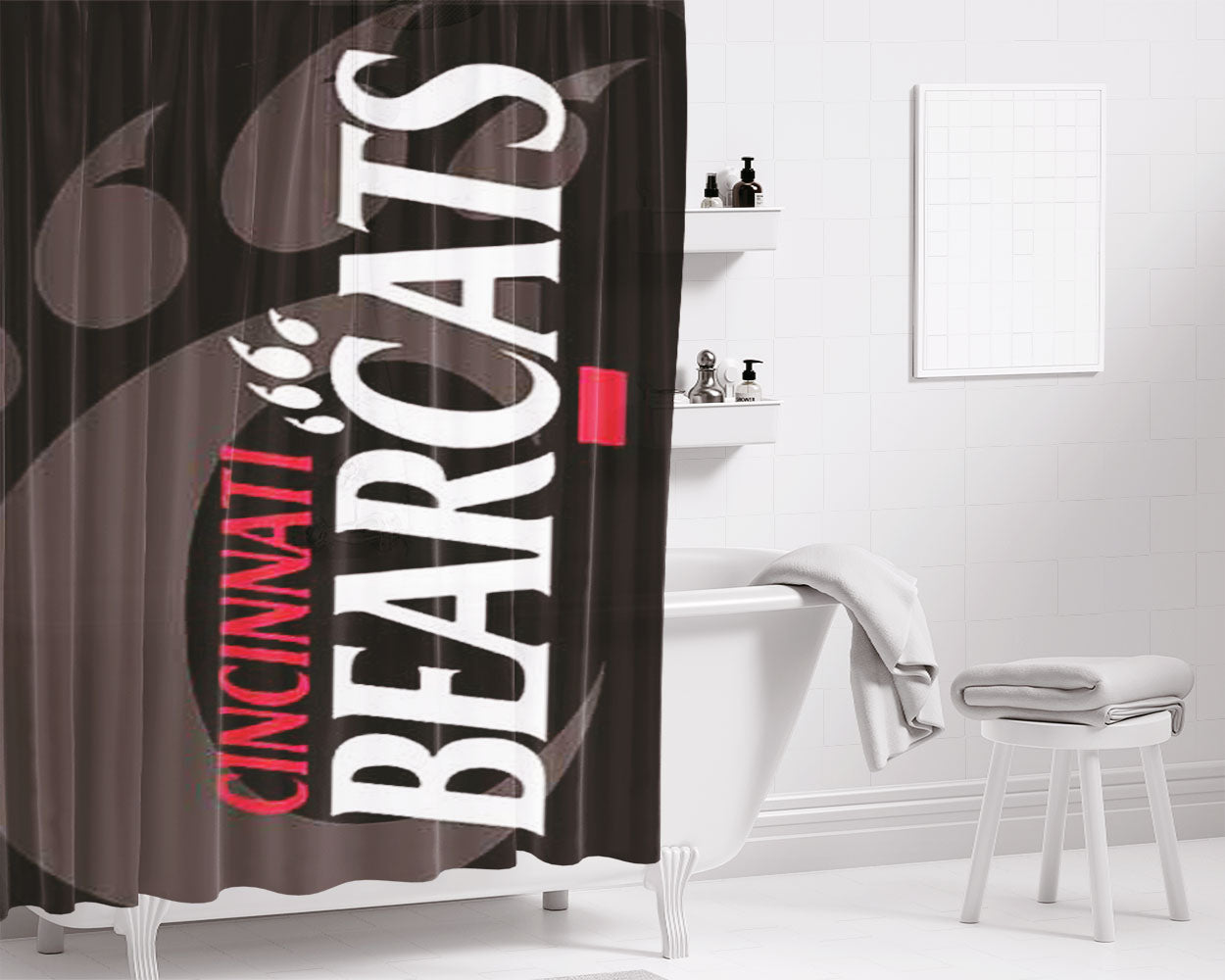 Cinncinnati Bearcats Logo Overlap Bathroom Shower Curtain Fabric Waterproof | 66 X 72 Inch