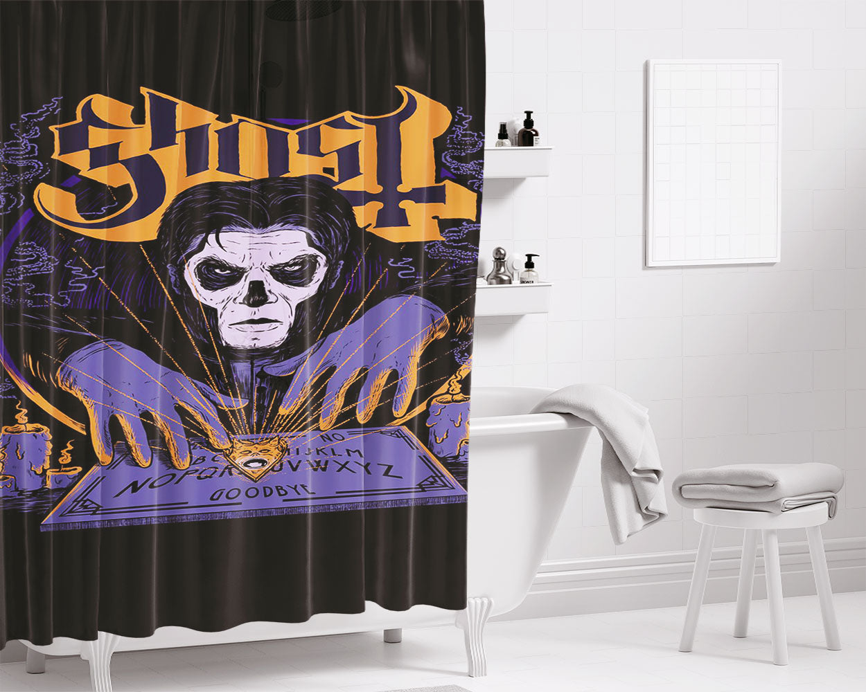 Ghost Band Illustration Of Dark Bathroom Shower Curtain Fabric Waterproof | 66 X 72 Inch