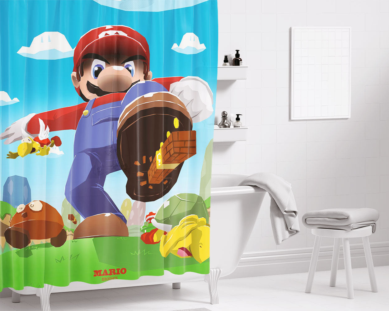 Giant Mario Bathroom Shower Curtain Fabric Waterproof | 66 X 72 Inch