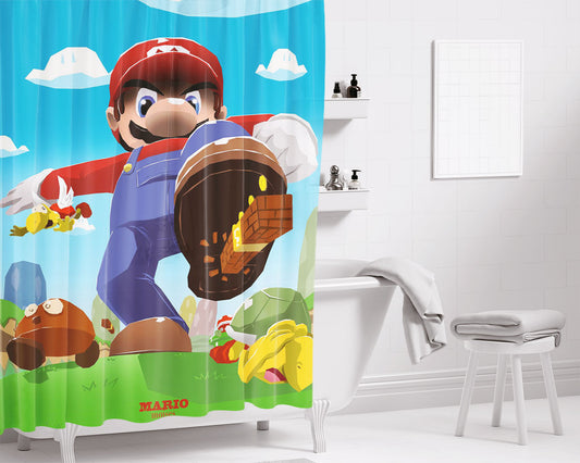 Giant Mario Bathroom Shower Curtain Fabric Waterproof | 66 X 72 Inch