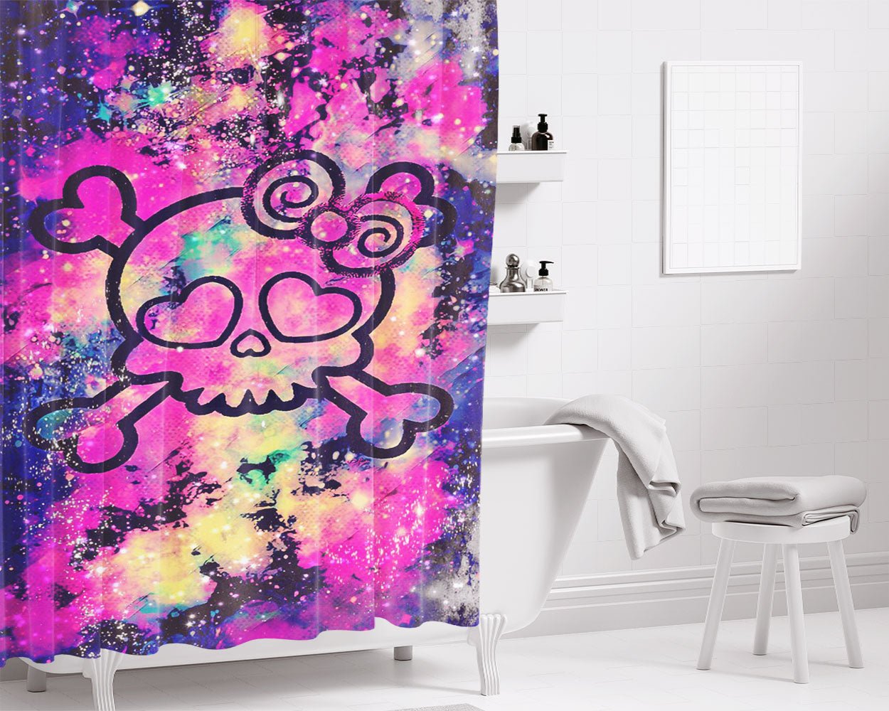 Girly Punk Skull Galaxy August Bathroom Shower Curtain Fabric Waterproof | 66 X 72 Inch