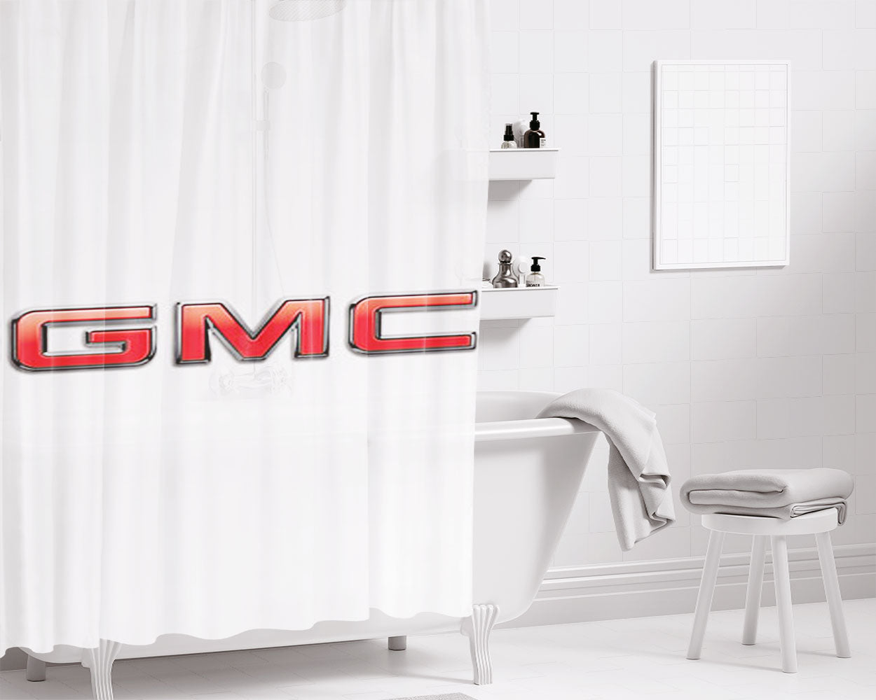 Gmc White Bathroom Shower Curtain Fabric Waterproof | 66 X 72 Inch