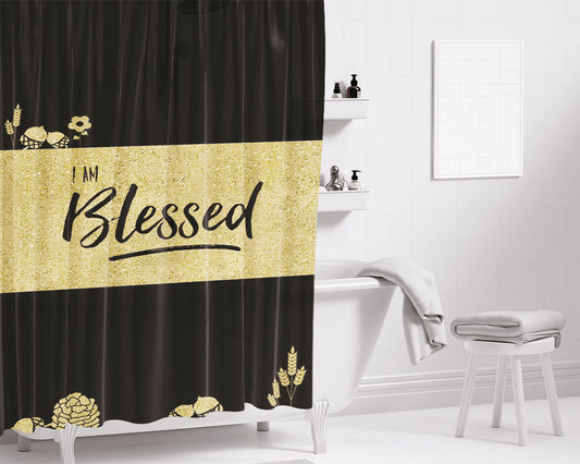 Gold Blessed Wallp Bathroom Shower Curtain Fabric Waterproof | 66 X 72 Inch