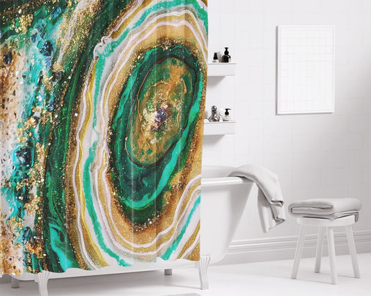 Gold Emerald Resin G Bathroom Shower Curtain Fabric Waterproof | 66 X 72 Inch