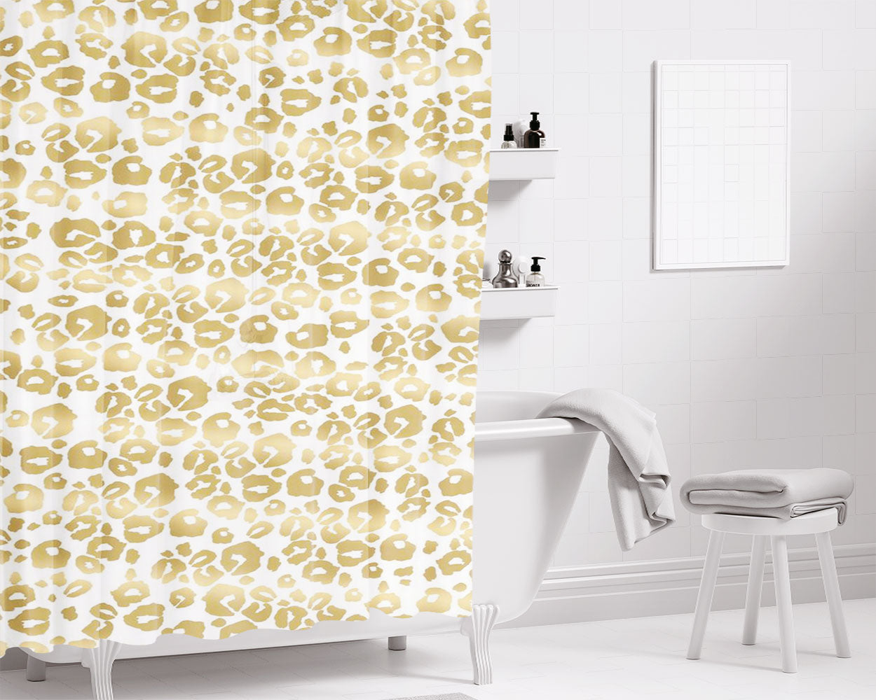 Gold Pattern Shine Cheetah Bathroom Shower Curtain Fabric Waterproof | 66 X 72 Inch