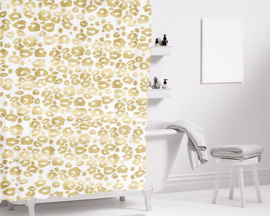 Gold Pattern Shine Cheetah Bathroom Shower Curtain Fabric Waterproof | 66 X 72 Inch