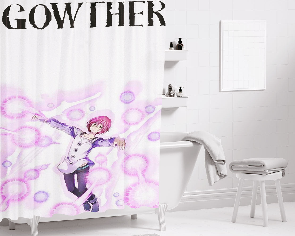 Gowther Power Nanatsu Bathroom Shower Curtain Fabric Waterproof | 66 X 72 Inch