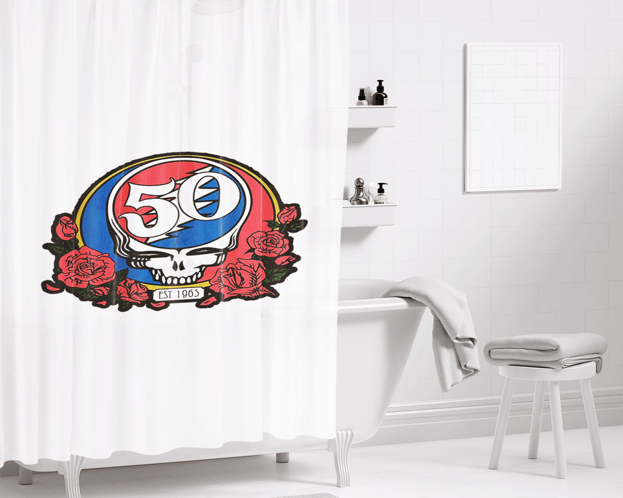 Grateful Dead Chicago Cubs Bathroom Shower Curtain Fabric Waterproof | 66 X 72 Inch