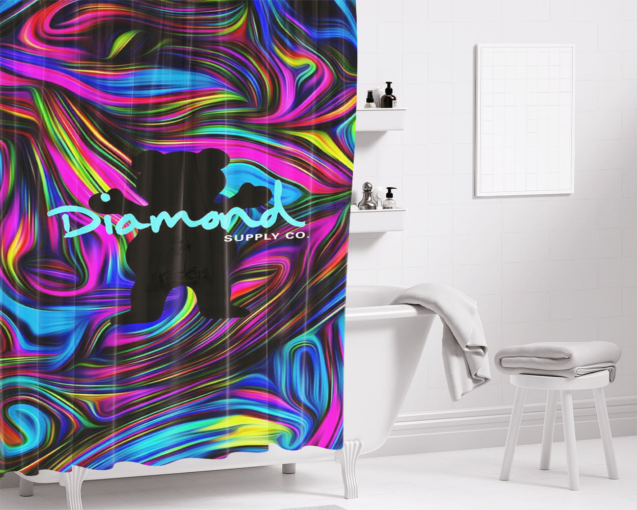 Grizzy Diamond Bathroom Shower Curtain Fabric Waterproof | 66 X 72 Inch