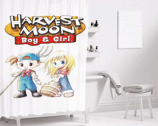 Harvest Moon Boy And Girl Bathroom Shower Curtain Fabric Waterproof | 66 X 72 Inch