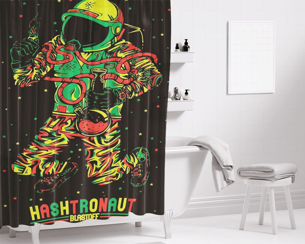 Hashtronaut August Bathroom Shower Curtain Fabric Waterproof | 66 X 72 Inch