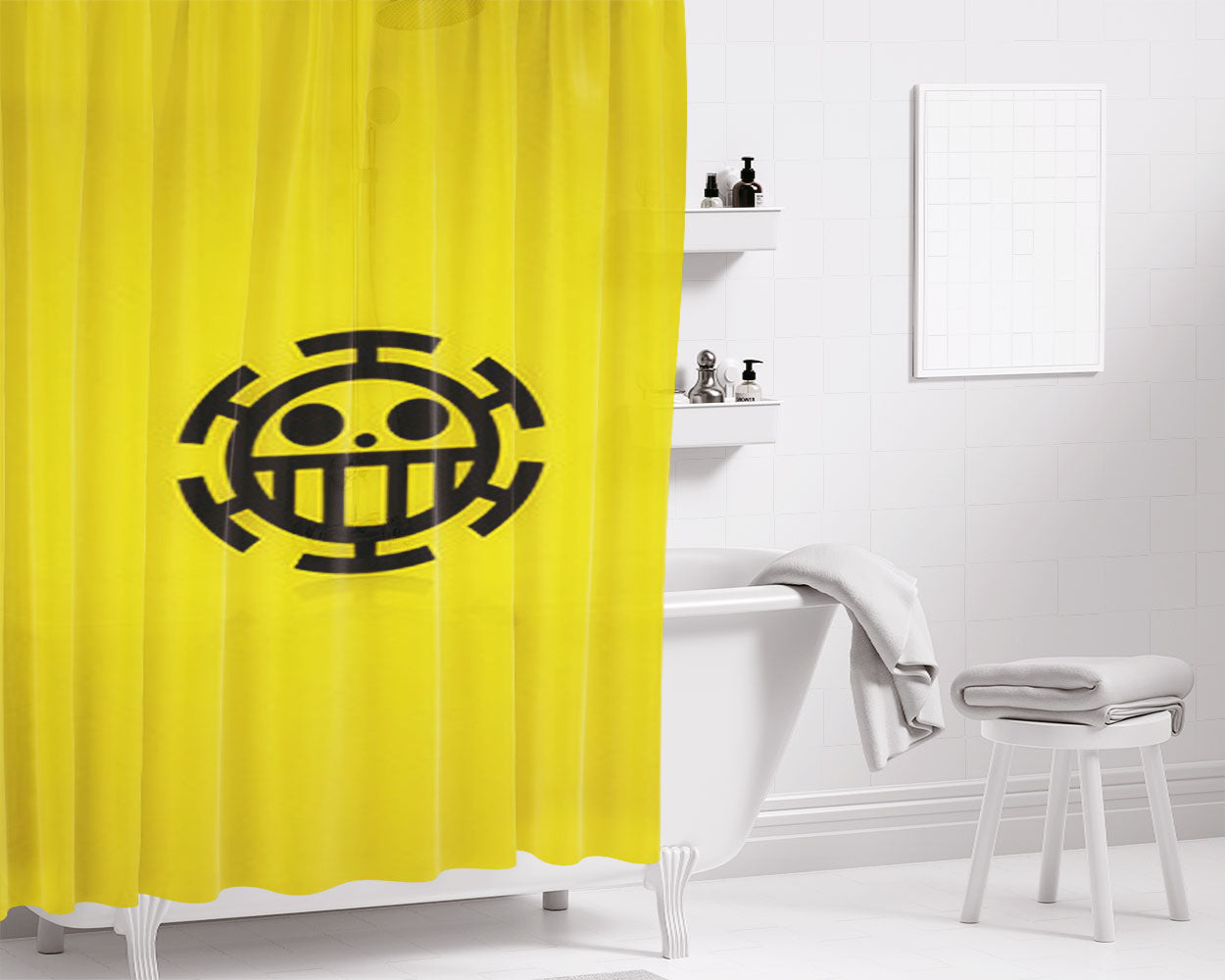 Heart Pirates Logo Yellow Bathroom Shower Curtain Fabric Waterproof | 66 X 72 Inch